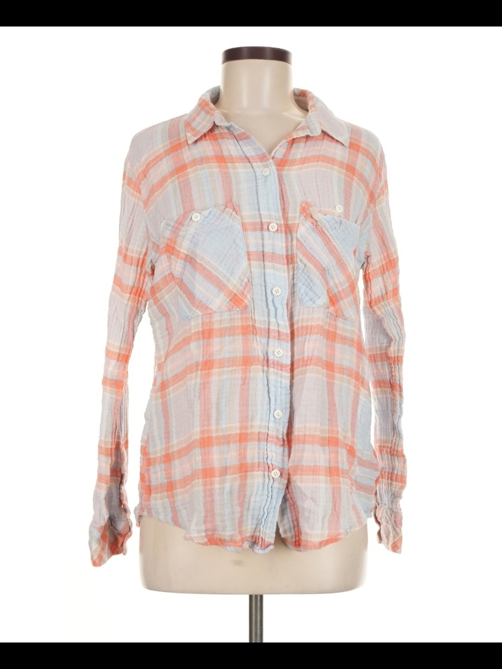 Sanctuary Plaid Boyfriend Shirt in Coral and Light Blue